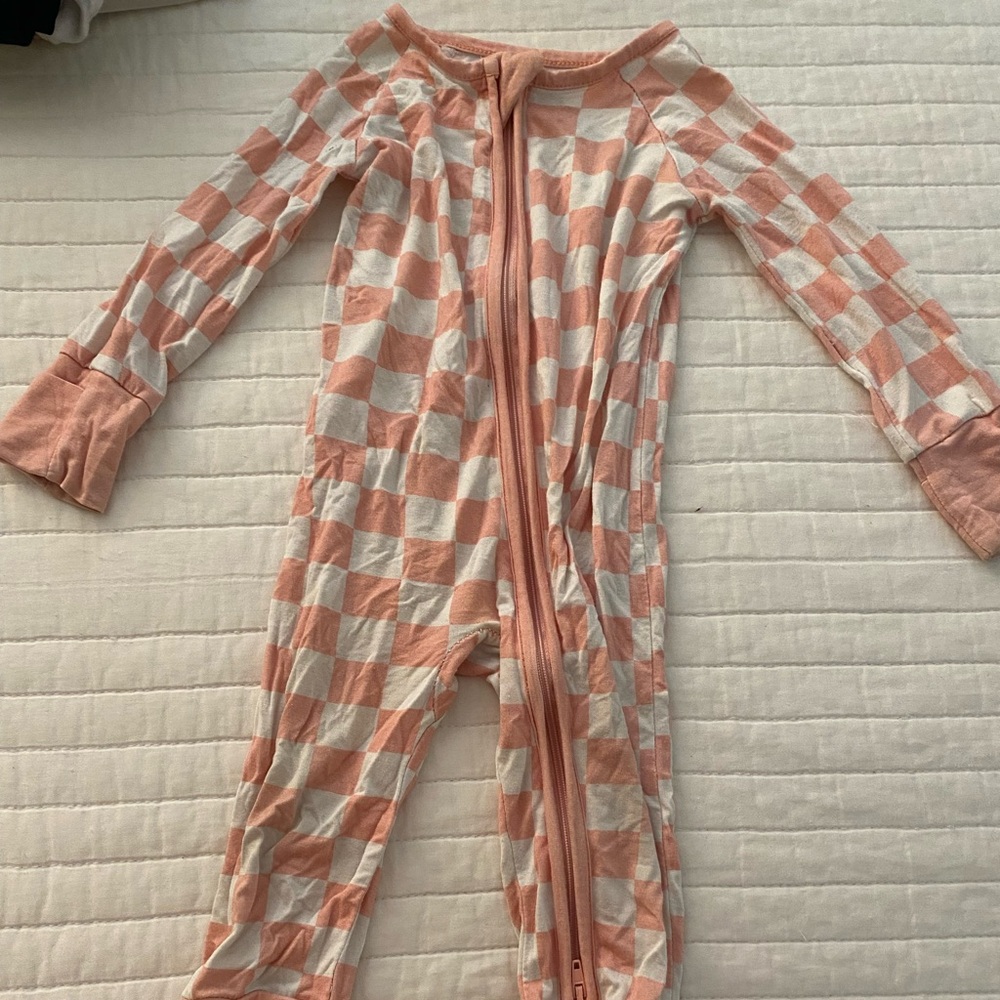 Cozy Pink and White Checkered Kids Footie